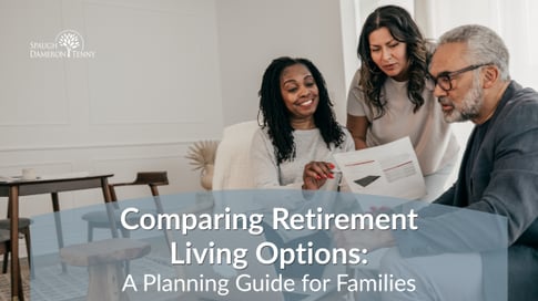 Family discussing retirement living options together at home
