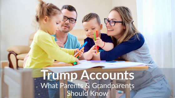 Trump Accounts: What Parents and Grandparents Should Know. Two parents drawing at a table with their young son and daughter.