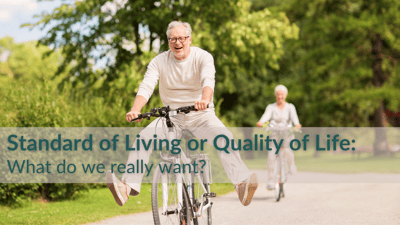 Retirees enjoying riding bikes in a vacation location